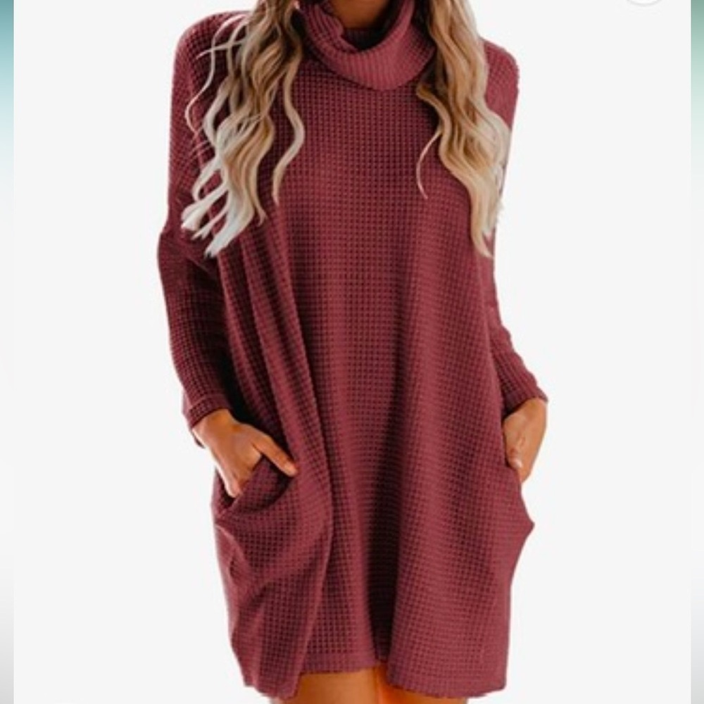 Women’s long sleeve cowl neck casual loose oversized knit pullover sweater dress
